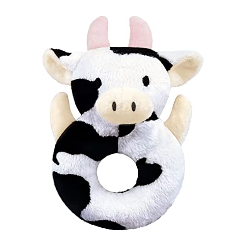 Image of Doindute Baby Cow Soft Rattle Toy, Dairy Cattle Plush Infant Shaker Rattle Easy-Grasp Stuffed Animal Toy, Gifts for Newborns Babies Toddlers Boys Girls, Pink Horns, 6 Inches