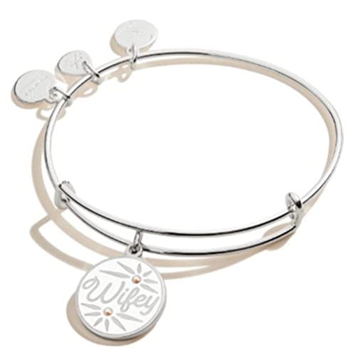Alex and Ani Bridal Expandable Bangle for Women, Wifey Charm, Shiny Silver Finish, 2 to 3.5 in, One Size (A20BRID06SS)
