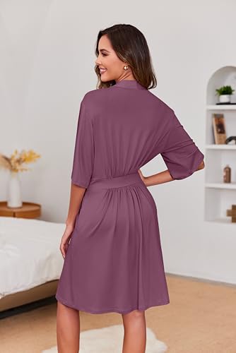 Image of Ekouaer Short Robes for Women Lightweight Kimono Robes Knit Bathrobe Soft Sleepwear with Pockets S-XXL