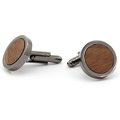 NaturSchatulle Manschettenknöpfe Herren Holz I 1 Paar Schwarz Manschettenknopf Rund Hemd Hochzeit Anzug Männer Cufflinks for Men Cover