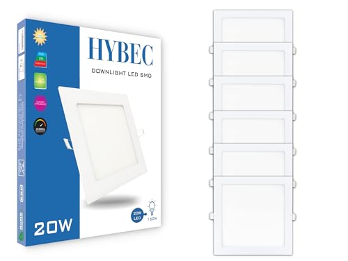 CLAR - Downlight LED Techo Cuadrado 20W, Downlight Cuadrado, Focos LED Cuadrados Empotrables, Iluminación Empotrable de Interior, Luz Neutra 4000ºK (Pack 6)
