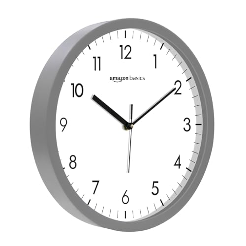 Image of Amazon Basics Traditional Wall Clock, Nickel, 30.4 cm | Analog Operation | Durable & Lightweight Construction with Metal Rim | Silent Precision | Battery-Powered | 1-Year Limited Warranty