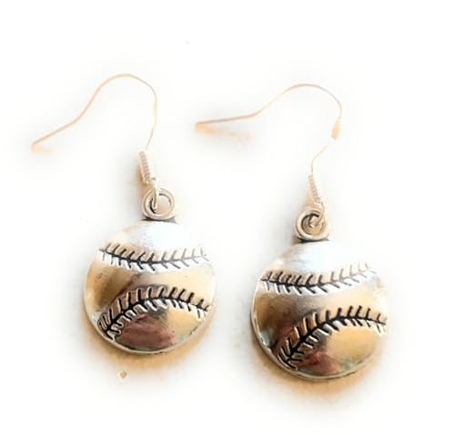 Baseball Softball Charm Ball Dangle Cute Earrings, Hypoallergenic Steel Metal Lightweight, Antique Silver Color, Perfect for Moms Fans Players Team Sport Lovers