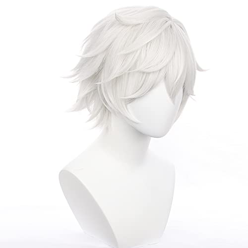Grey White Anime Short Cosplay Wigs with Curly Heat Resistant Role Costume Hairs for Men Cos Part Halloween Replacement Wigs - Image 3