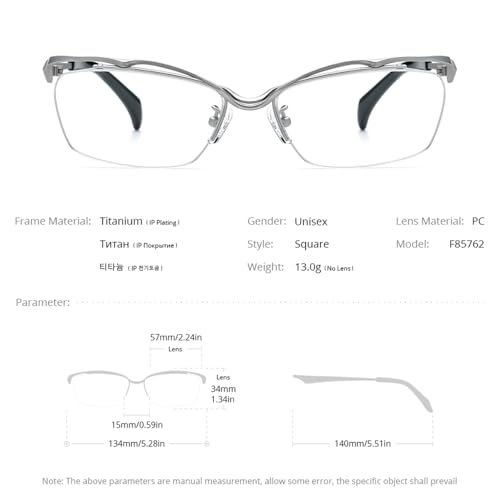 Image of FONEX Pure Titanium Glasses Frame Men Semi Rimless Square Eyeglasses Eyewear DTX416
