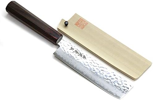 Yoshihiro VG-10 46 Layers Hammered Damascus Nakiri Japanese Vegetable Knife (6.5'' (165mm) Rosewood Handle)