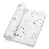 LollyBanks Baby Swaddle Blanket, 100% Cotton Muslin Blankets for Boys and Girls, Large 47 x 47 Inches Soft and Breathable Swaddles for Newborns, Cozy Baby Receiving Blankets, Registry (Heart Print)
