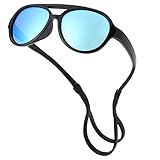 COASION Baby Polarized Sunglasses Flexible Rubber Shades with Adjustable Strap for Infant Toddler Boys Girls Ages 0-24 Months (Black/Blue Mirror)