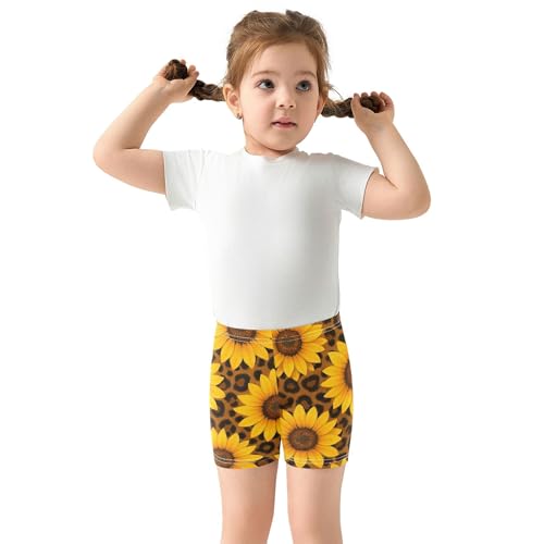 Joisal Yellow Sunflowers Brown Black Leopard Girls Biker Shorts Toddler Cotton Under Shorts for Dresses 4t Children3