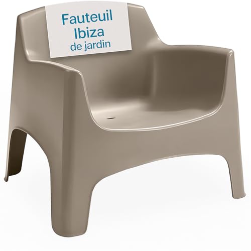 Tomaino - Fauteuil d'extérieur Ibiza XL - Chaise de jardin en plastique - 79 x 74 x 70 h cm - Empilable - Extra Large (Taupe )