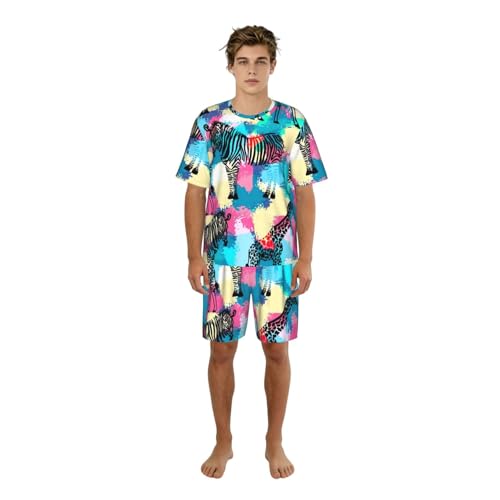Ensemble de pyjama court imprimé zèbre coloré pour femme, vêtement de nuit d'été respirant