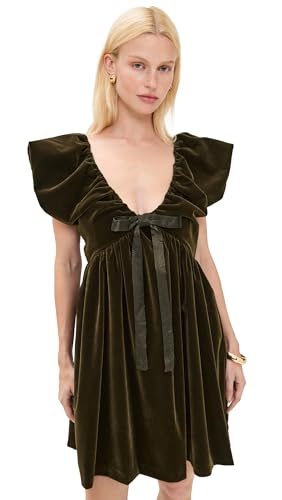 endless rose Women's Velvet Satin Mini Bow Dress, Olive Green, L