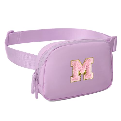 Image of Fanny Pack Two-Way Zipper Belt Bag Crossbody with Initial Letter for Teenager Girls Mini Cross Body Purse Travel Accessories Trendy Preppy Cute Stuff Birthday Gifts Idea (Lavender-M)