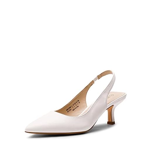 DREAM PAIRS Women's SDPU2334W-1 Closed Toe Kitten Heels Pointed Toe Slingback Low Heels Dress Bridal Wedding Pumps Shoes, Size 8, White PU