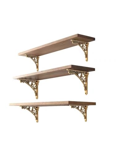 CABDM Decorative Shelf Bracket 6 inch, Antique Brass Shelf Brackets for Shelving, Heavy Duty Vintage, DIY Projects, Hardware Included, 2 Pack, 5.9x4.17x1.73 inch,Baroque Style