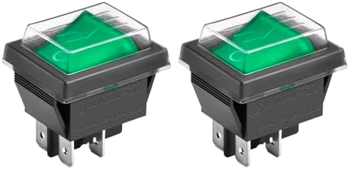 Heschen Rocker Switch ON-OFF DPST 4 Terminals Green Light 16A 250VAC With Waterproof Cover (2)