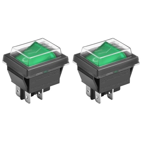 Heschen Rocker Switch ON-OFF DPST 4 Terminals Green Light 16A 250VAC With Waterproof Cover (2)