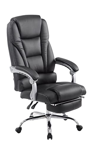 TPFLiving Silla de oficina XXL Pacira de piel sintética con respaldo cómodo, silla de escritorio, silla giratoria, silla de conferencia, estructura: metal cromado - negro