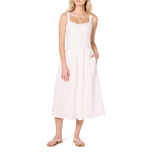 The Drop Women’s Balu Feminine Shaped Waist Midi Dress, White,