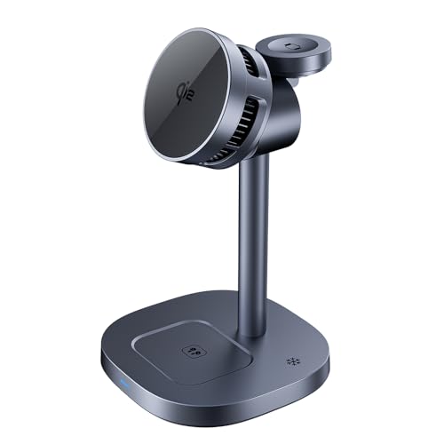 yAmazonuhzQi2 Magnetic 3-in-1 Fast Wireless Charging Station with Active Cooling (metaric gray, Round head)