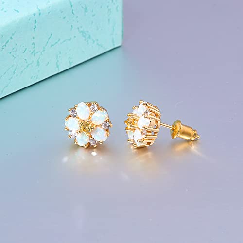 Cinily Womens Flower Earrings For Girls Opal Stud Earrings Yellow Gold Plated Cute Unique Earrings #TOP2