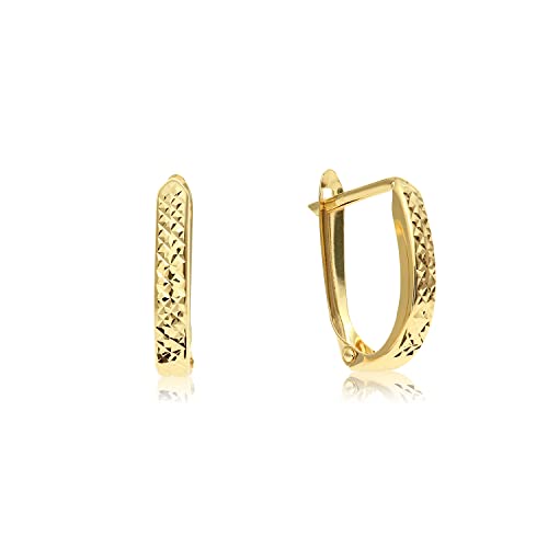 Image of 14K Yellow Gold Huggie Hoop Earrings, Shiny and Small, Round and Oval