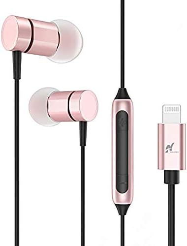 MFi A1 Plus iPhone Earbuds, Stereo Lightning Headphones w/Noise Cancelling Siri Active Feature Lightning in-Ear Wired Earphone w/Mic & Remote Compatible with iPhone X, 8/8 Plus (Rose Gold)