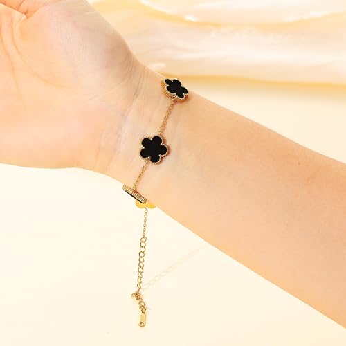 Five Leaf Clover Bracelet for Women-18K Gold Plated Lucky Link Grass Bracelets Stainless Steel White/Black/Blue/Gold/Crystal Flower Trendy Jewelry Gifts2