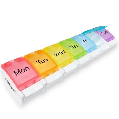 PILLBOX7 Weekly Pill Box 7 Day Monday - Sunday | Pill Boxes 7 Day 1 Times a Day Pill Organiser Premium Quality Tablet Organiser Spring Open Design for Your Pills Vitamins Medicine Organiser