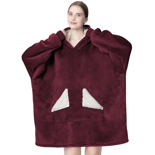 Touchat Sherpa Wearable Blanket Hoodie (Wine)