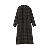 無印良品 婦人 両面起毛 甘撚りフランネル スタンドカラー長袖ワンピース レディース BC2SIA6A ダークブラウンチェック XL