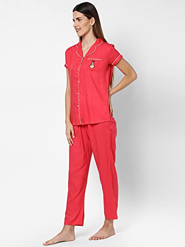Image of Evolove Women's Polyester Half Sleeves Collared Night Suit Set /Top Pyjama Set Super Soft Comfortable (Nightsuit-Collar-HS-2)
