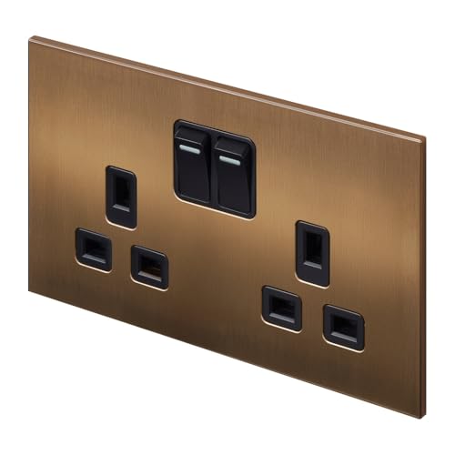 Retrotouch Aura Socket 13A Double DP Switched - Brushed Bronze