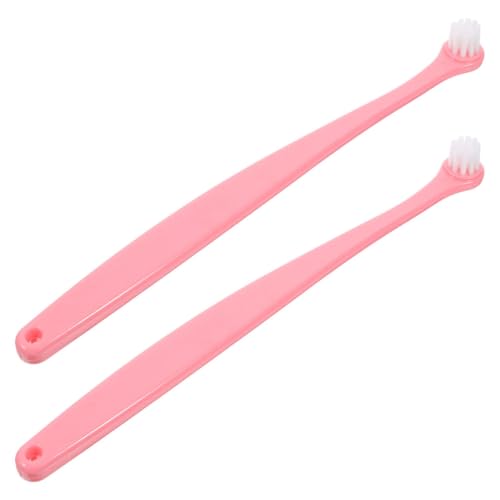 Abaodam Cepillo de Dientes Suave para Mascotas 2 Piezas Rosa, Cabezal Redondeado Ergonómico, Limpieza Bucal para Perros y Gatos Pequeños, Cuidado Dental Diario y Prevención de Sarro