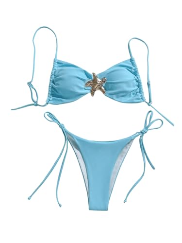 Milumia Women's Bikini Set Metal Starfish Swimsuit Tie Side 2 Pieces String Bathing Suit