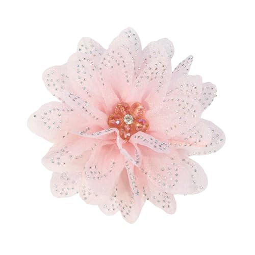 Image of Rhinestones Flower Fabric Big Brooches Lapel Pins for Women Elegant Organza Floral Brooch Pin for Dresses Suit Wedding Banquet Clothes Accessories Fashion Jewelry 130mm