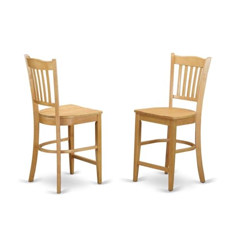 Butacos de altura para barra East West Furniture GRS-OAK-W Groton, asiento de madera y respaldo con listones, juego de 2, acabado roble miniatura 1