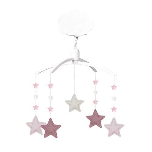 TROUSSELIER - Mobile Musical - Etoiles - Tissus en Coton Bio - Musique Lullaby de Mozart - Classique Chic - Idéal Cadeau de Naissance - Facile à Installer - Colori Rose