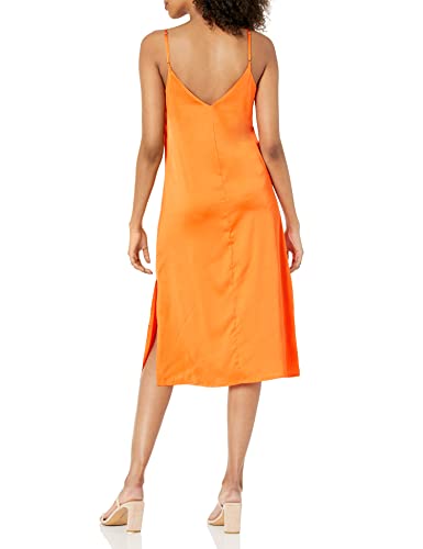 The Drop Women's Ana Silky V-Neck Midi Slip Dress, Fire Orange, M #TOP1