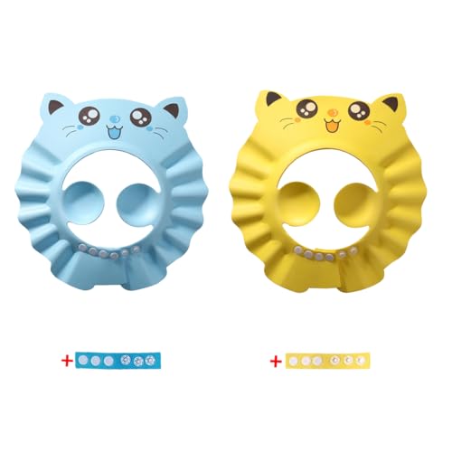 EYVRPAU 2 Pièces Chapeau Douche Bébé, Visière Casquette de Bain Enfant, Réglable Visière Bonnets de Bain pour Enfants, Protégez les Yeux, Oreilles, Visage