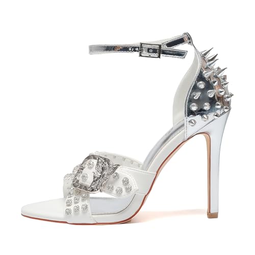 Women's Open Toe Stiletto Sandals Butterfly Buckle & Rhinestones 4.3IN Heel Ankle Strap Party Wedding Nightclub Shoes2