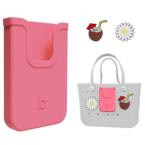EASYDOG Silicone Phone Holder Compatible with Bogg Bag Soft Silicone Charm Insert Accessories and Attachment for Bogg Beach Bags Generic Size Fits for iPhone and Android Phones Coral red
