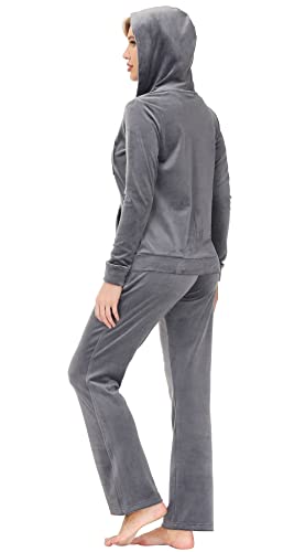 Dolcevida Womens Velour Sweatsuits Sets 2 Piece Tracksuits Outfits Full Zip Hoodie And Sweatpant Set Velvet Jogging Suit (Grey, L) #TOP2