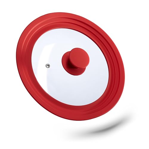 Relaxdays Tapa Sartén Universal, Tapadera Olla, Salida de Vapor, Cristal y Silicona, Práctica, 1 Ud., Ø 20-24 cm, Rojo Relaxdays Tapa Sartén Universal, Tapadera Olla, Salida de Vapor, Cristal y Silicona, Práctica, 1 Ud., Ø 20-24 cm, Rojo