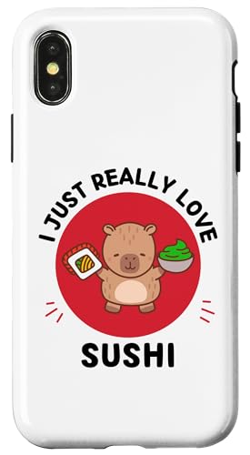 Custodia per iPhone X/XS Kawaii Capybara Adoro davvero il sushi