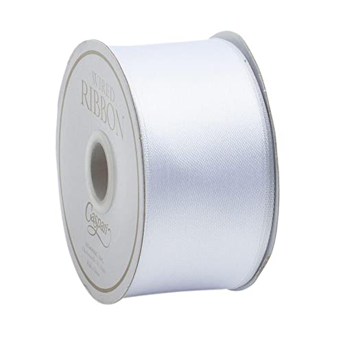 Caspari Solid White Satin Wired Ribbon - 8.2 Meter Spool, White & Clear - Image 2