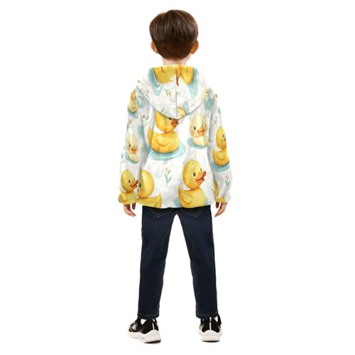 Rubber Ducks Water Pattern Toddler Fleece Jacket Girl Boys Hooded Fleece Jacket Coat Warm Outwear Zip-up 3-10T4