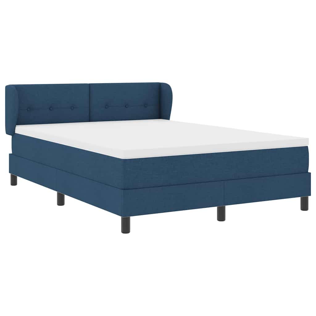 Cama con somier azul, 140 x 190 cm, con colchón y cabecero ajustable, núcleo de muelles ensacados, superficie de descanso de resistencia media, madera y madera de pino, patas negras, diseño