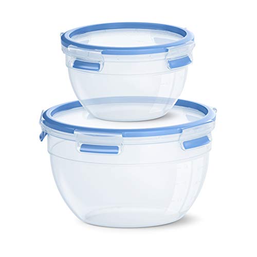 EMSA Clip & Close Frischhaltedosen-Set, rund, 1,1 L+ 2,6 L, Aufbewahrungsboxen, 100 Prozent dicht, sp&uuml;lmaschinen-, gefrier-, mikrowellenfest, Transparent, Blau, Made in Germany, N10116