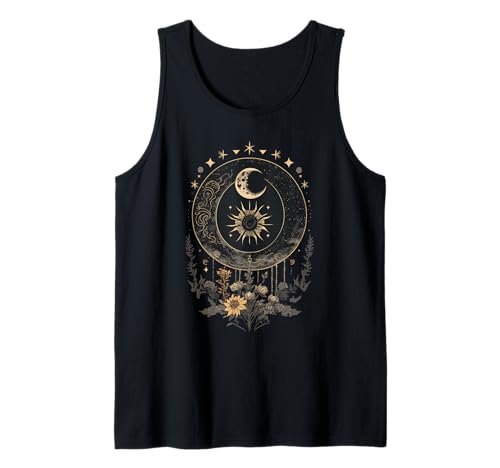 Celestial Cottagecore Moon Astrology Astronomy Wildflowers Tank Top